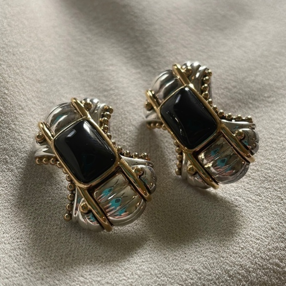 Premier Designs Silver Tone Black Clip On Earrings